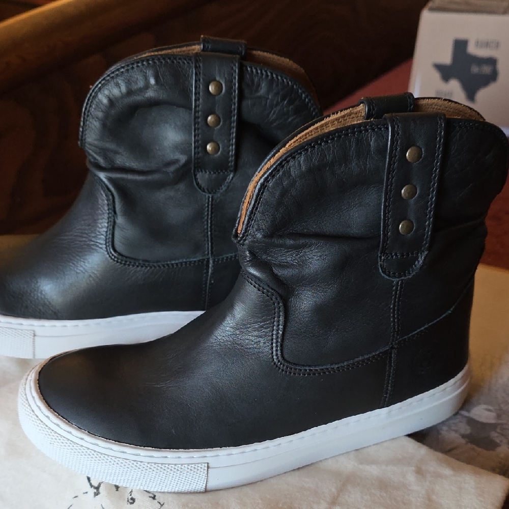 Ranch Road Black Leather Slouch Ankle Boots